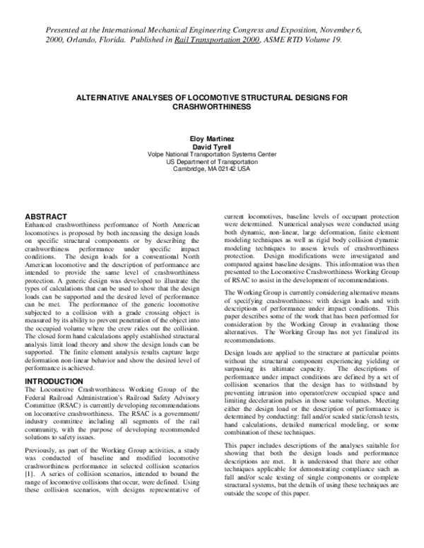 (PDF) Alternative Analyses of Locomotive Structural Designs for ...