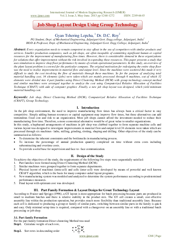 (PDF) Job Shop Layout Design Using Group Technology Concept
