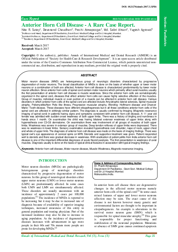 (PDF) Anterior Horn Cell Disease A Rare Case Report Gulab Chaudhari
