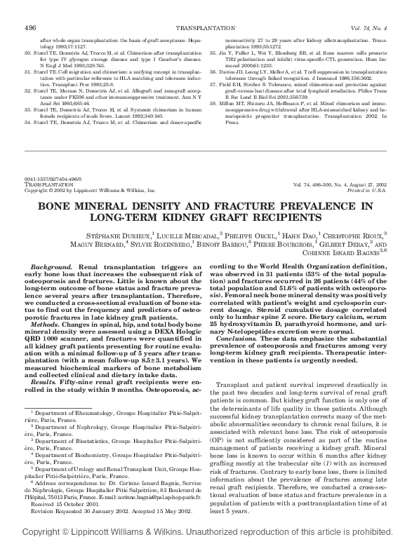 (PDF) Bone mineral density and fracture prevalence in long-term kidney ...