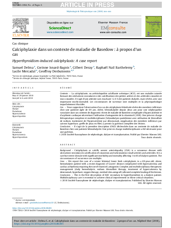 (PDF) Calciphylaxie dans un contexte de maladie de Basedow : à propos d ...