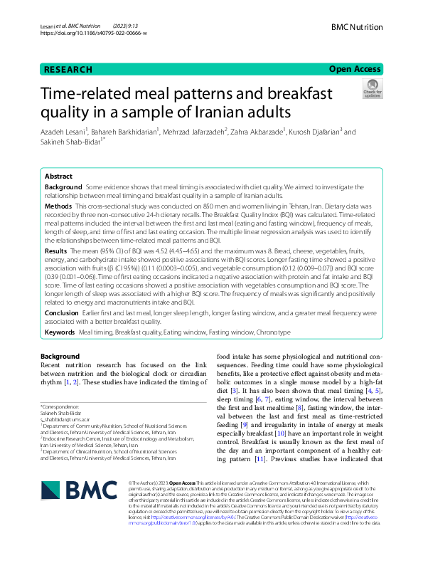 (PDF) Time-related meal patterns and breakfast quality in a sample of ...