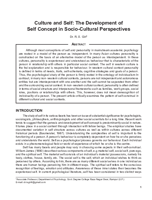 (PDF) Culture and Self: The Development of Self Concept in Socio