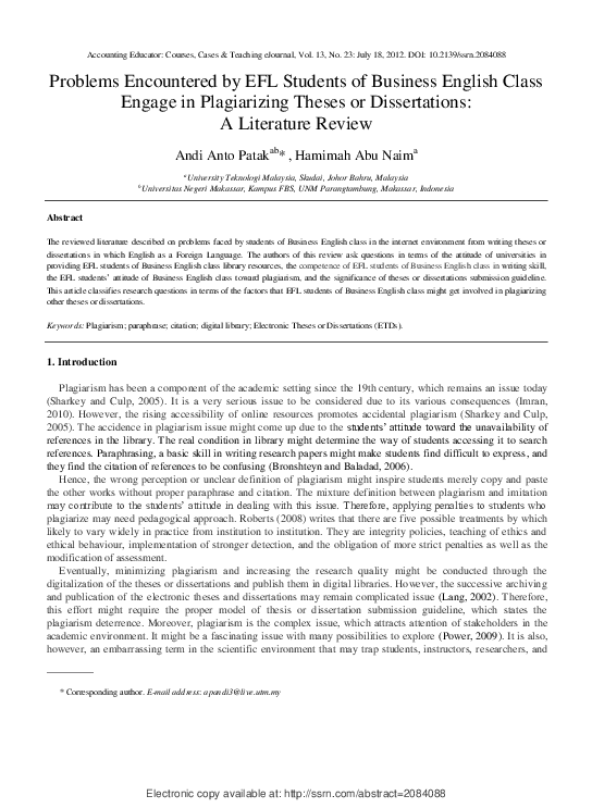 (PDF) Problems Encountered by EFL Students Engage in Plagiarizing ...