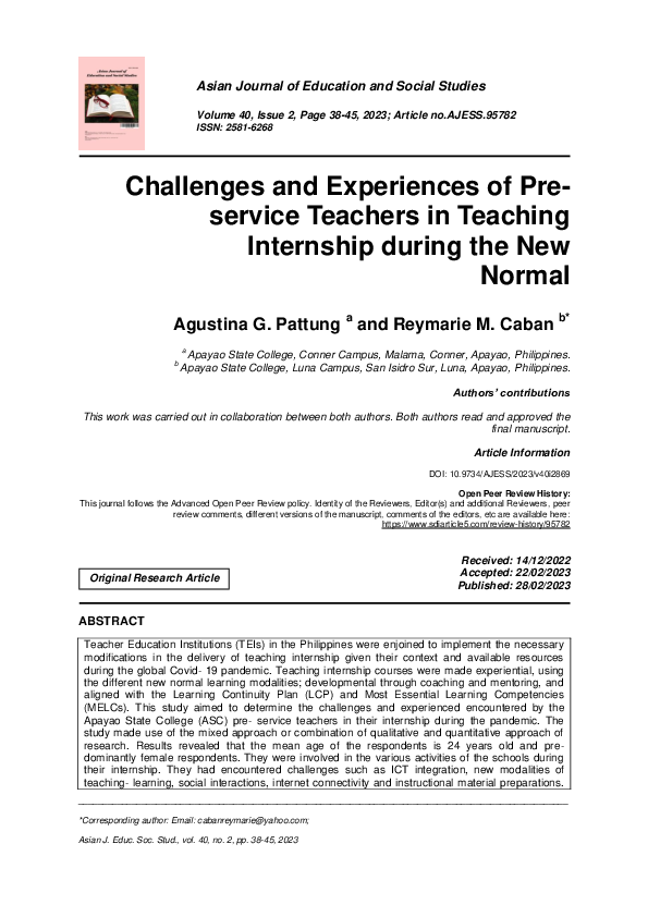 (PDF) Challenges and Experiences of Pre-service Teachers in Teaching ...