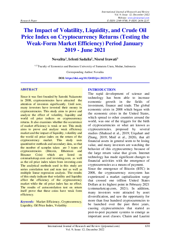 (PDF) The Impact of Volatility, Liquidity, and Crude Oil Price Index on ...