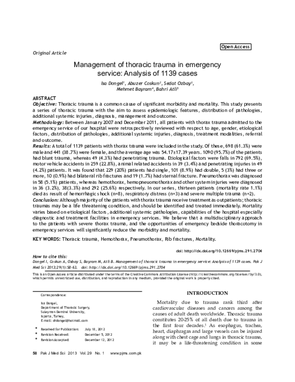 (PDF) Management of thoracic trauma in emergency service: Analysis of ...
