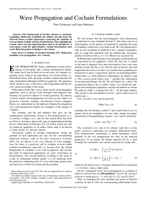 (PDF) Wave propagation and cochain formulations