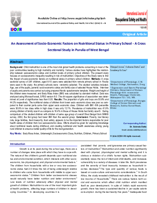 (PDF) An Assessment of Socio-Economic Factors on Nutritional Status in ...