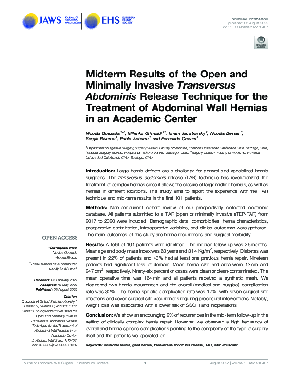 (PDF) Midterm Results of the Open and Minimally Invasive Transversus ...
