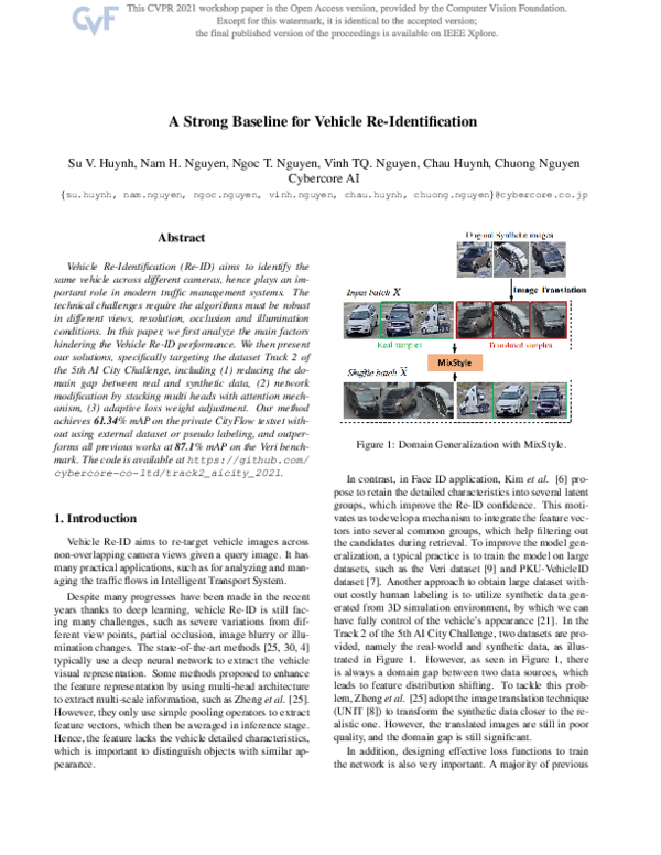 (PDF) A Strong Baseline for Vehicle Re-Identification