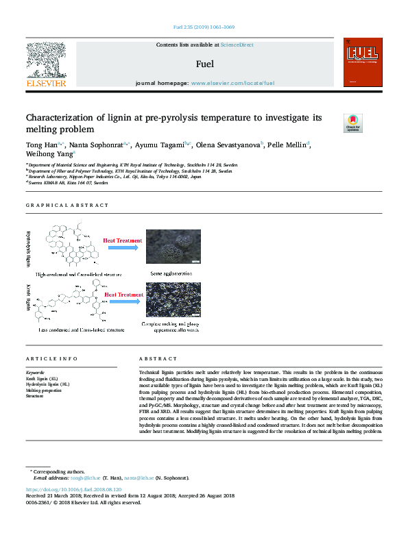 (PDF) Characterization of lignin at pre-pyrolysis temperature to ...