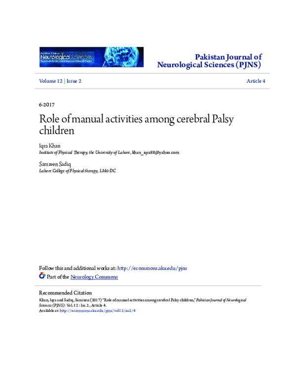 (PDF) Role of manual activities among cerebral Palsy children