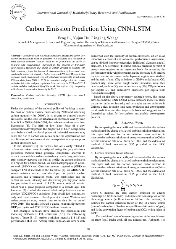 (PDF) Carbon Emission Prediction Using CNN-LSTM
