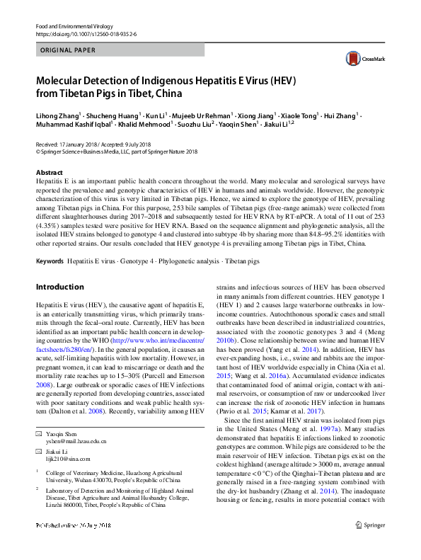 (PDF) Molecular Detection of Indigenous Hepatitis E Virus (HEV) from ...
