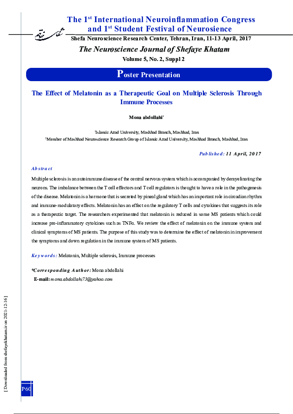 (PDF) P 60: The Effect of Melatonin as a Therapeutic Goal on Multiple ...