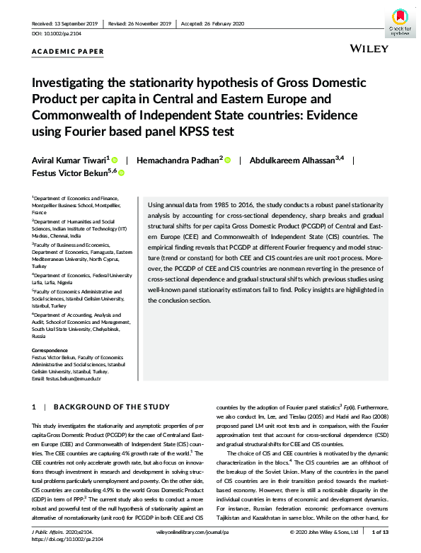 (PDF) Investigating the stationarity hypothesis of Gross Domestic ...