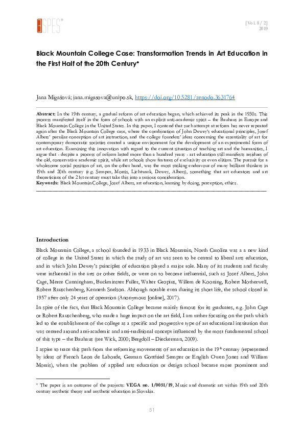 (PDF) Black Mountain College Case Transformation Trends in Art