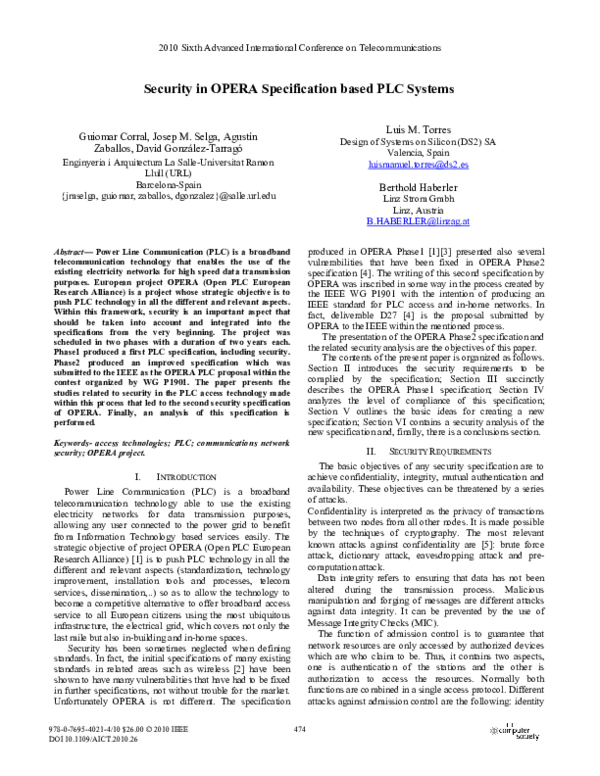 (PDF) Security in OPERA Specification Based PLC Systems