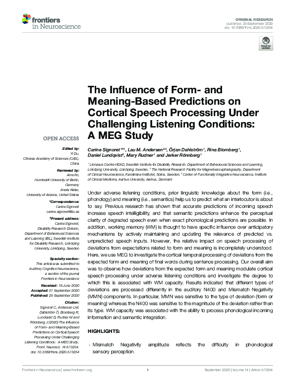 (PDF) The Influence of Form- and Meaning-Based Predictions on Cortical ...