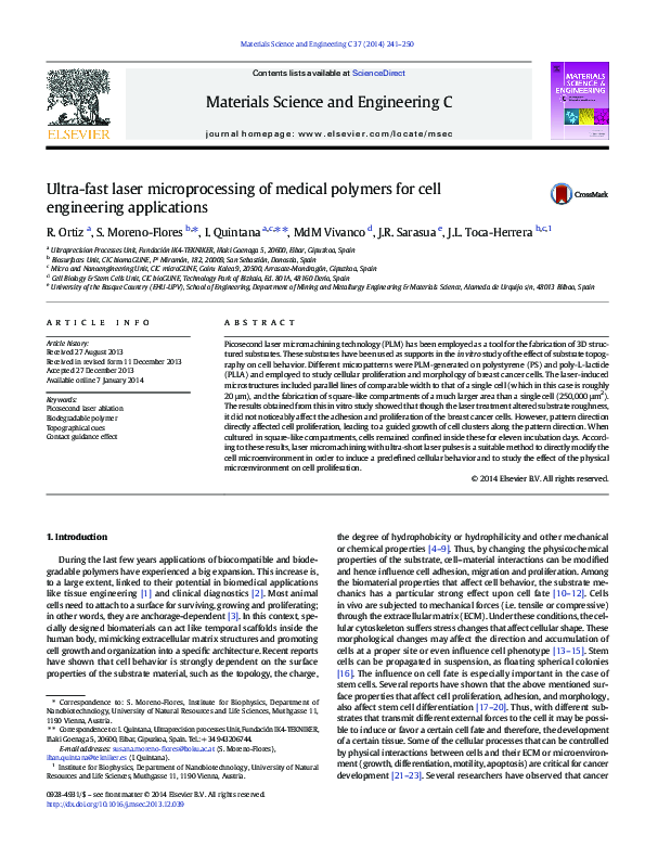 (PDF) Ultra-fast laser microprocessing of medical polymers for cell ...