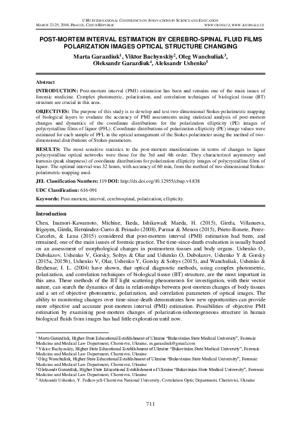 (PDF) Post-Mortem Interval Estimation by Cerebro-Spinal Fluid Films ...