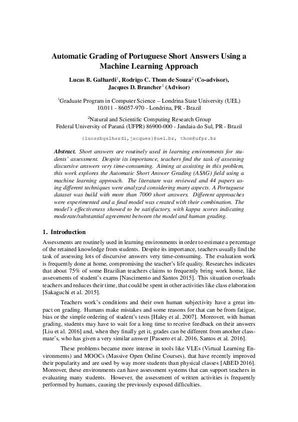 (PDF) Automatic Grading of Portuguese Short Answers Using a Machine ...