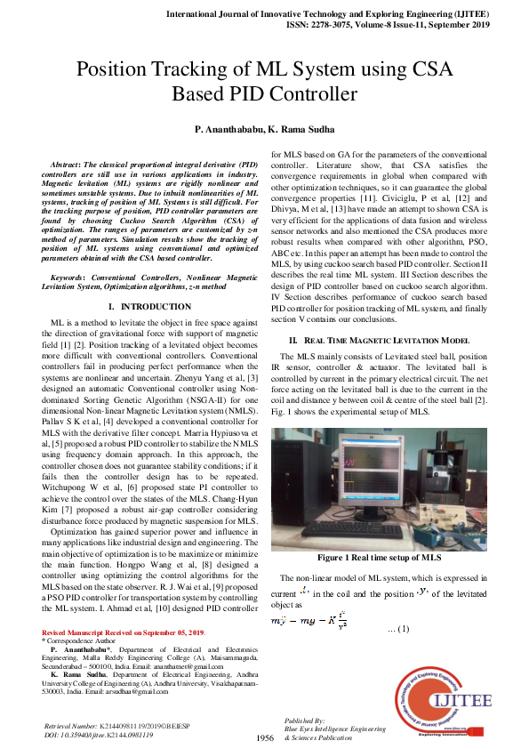 (PDF) Position Tracking of ML System using CSA Based PID Controller ...