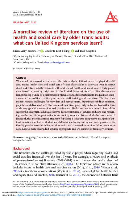 (PDF) A narrative review of literature on the use of health and social ...