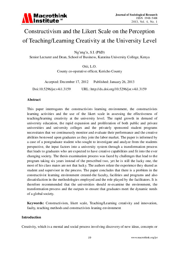 (PDF) Constructivism and the Likert Scale on the Perception of Teaching ...