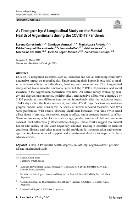 (PDF) As Time goes by: A Longitudinal Study on the Mental Health of ...