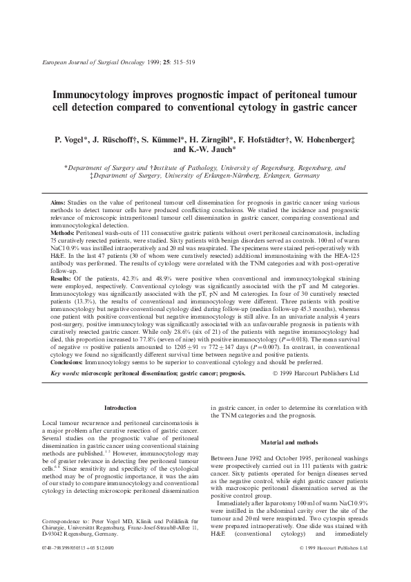 (PDF) Immunocytology improves prognostic impact of peritoneal tumour ...