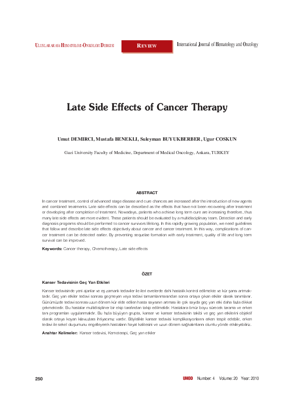 (PDF) Late Side Effects of Cancer Therapy