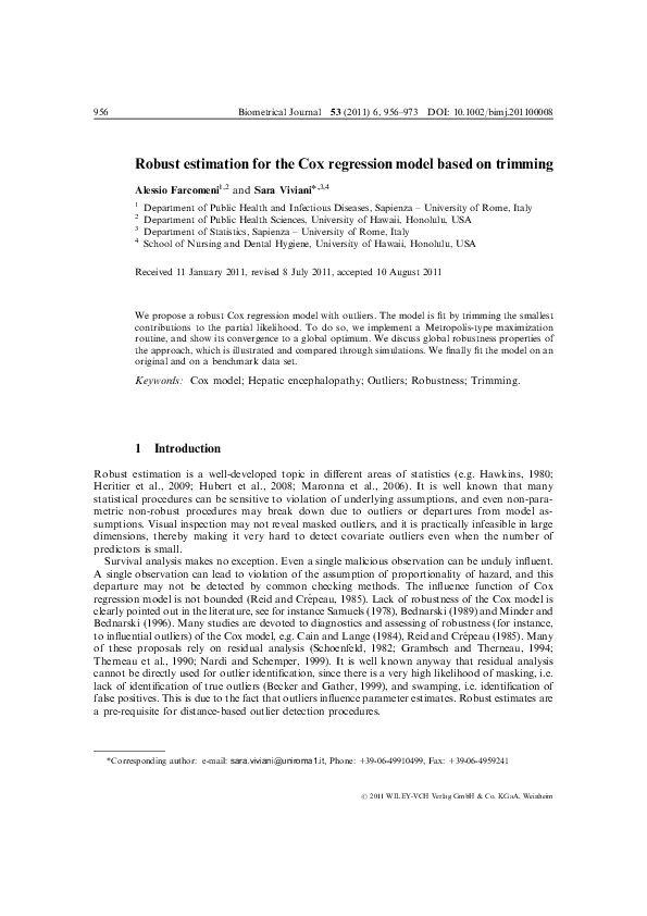 (PDF) Robust estimation for the Cox regression model based on trimming