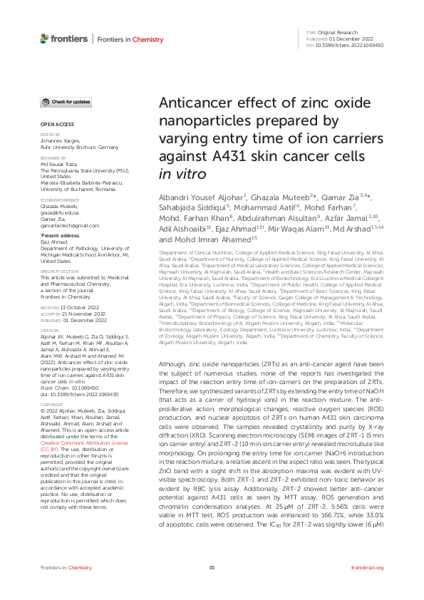 (PDF) Anticancer effect of zinc oxide nanoparticles prepared by varying ...