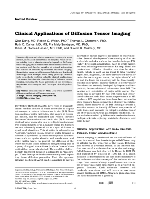 (PDF) Clinical applications of diffusion tensor imaging