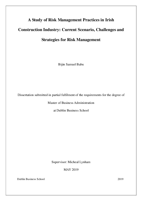 (PDF) A study of risk management practices in Irish construction ...