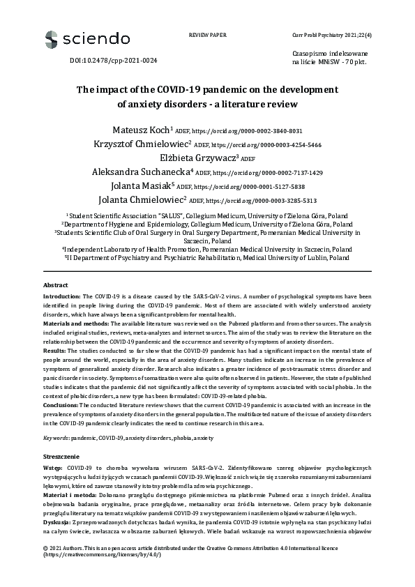 (PDF) The impact of the COVID-19 pandemic on the development of anxiety ...