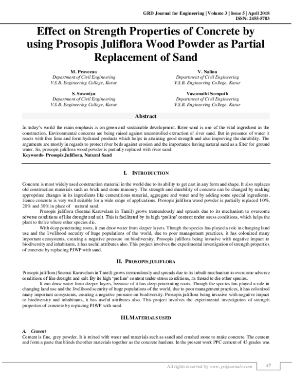 (PDF) Effect on Strength Properties of Concrete by using Prosopis ...