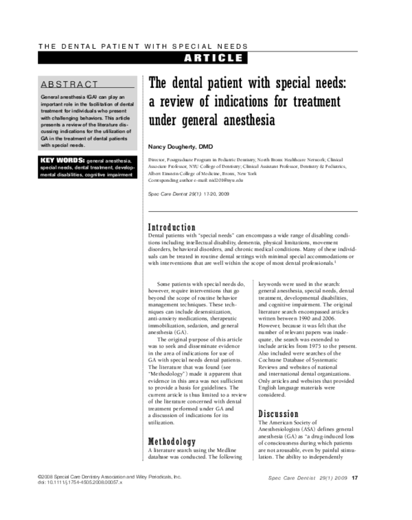 (PDF) The dental patient with special needs a review of indications