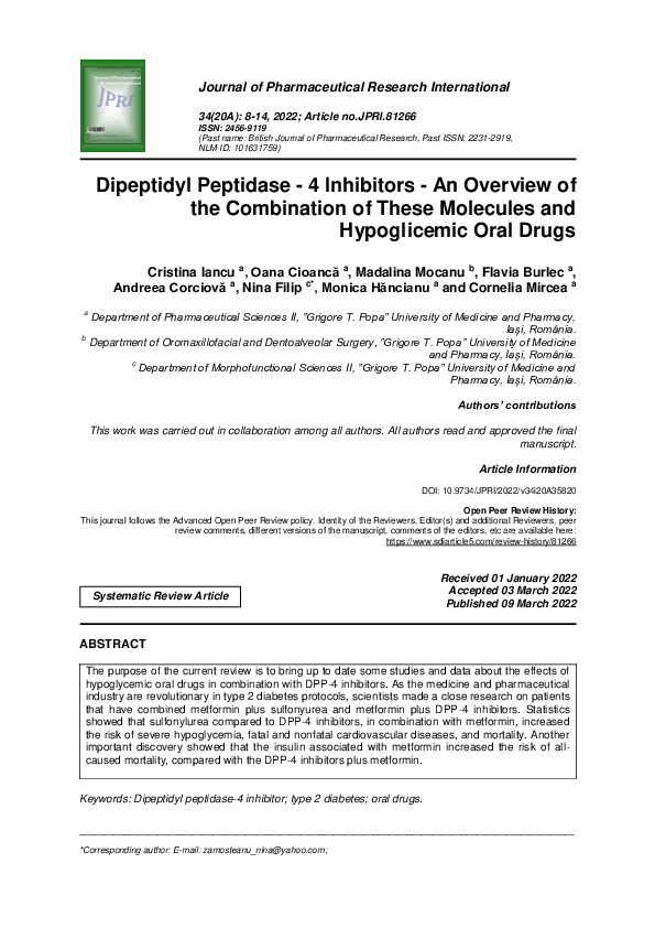 (PDF) Dipeptidyl Peptidase - 4 Inhibitors - An Overview of the ...