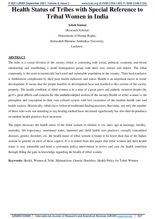 (PDF) Health Status of Tribes with Special Reference to Tribal Women in ...