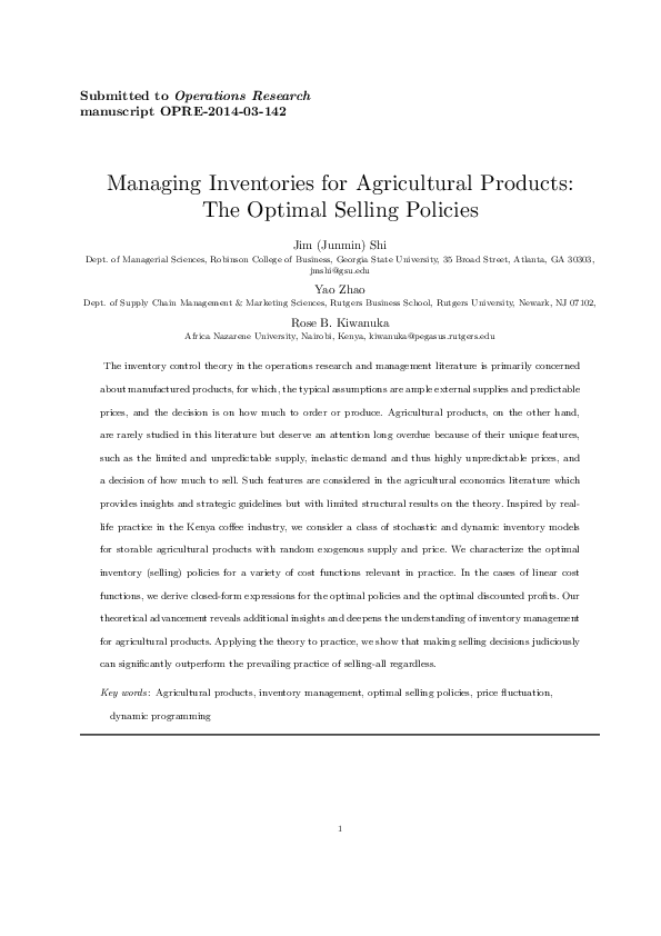 (PDF) Managing Inventories for Agricultural Products: The Optimal ...