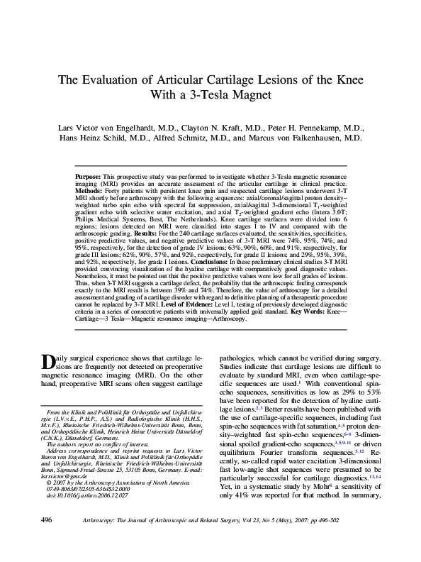 (PDF) The Evaluation of Articular Cartilage Lesions of the Knee With a ...