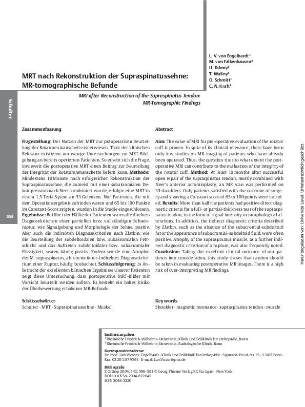 (PDF) MRT nach Rekonstruktion der Supraspinatussehne: MR-tomographische