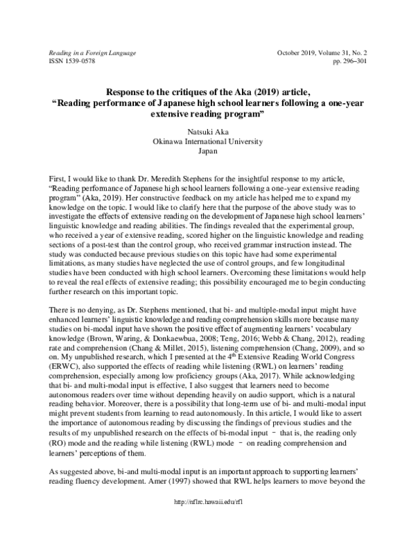 (PDF) Response to the critiques of the Aka (2019) article, “Reading ...