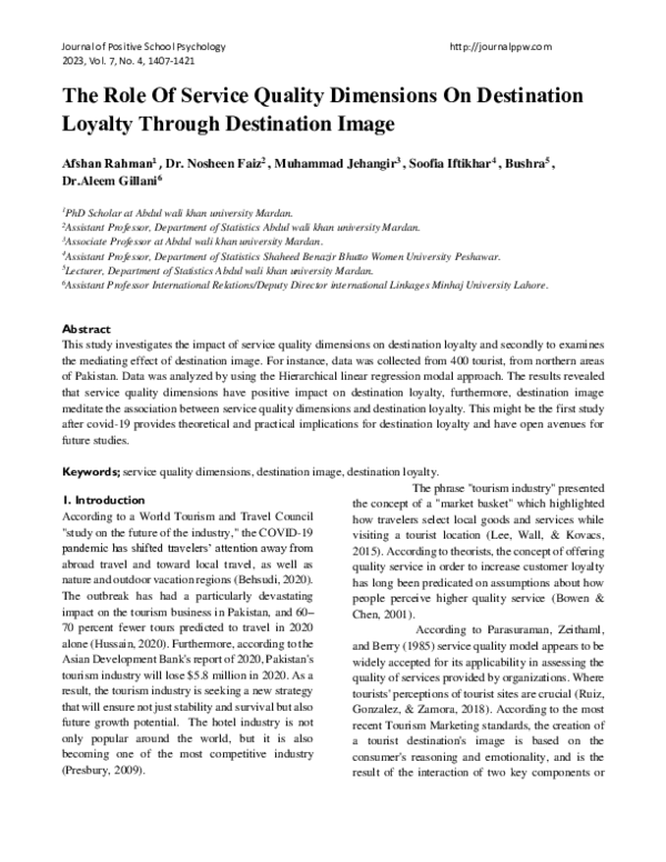 (PDF) The Role Of Service Quality Dimensions On Destination Loyalty ...