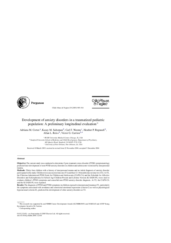(PDF) Development of anxiety disorders in a traumatized pediatric ...
