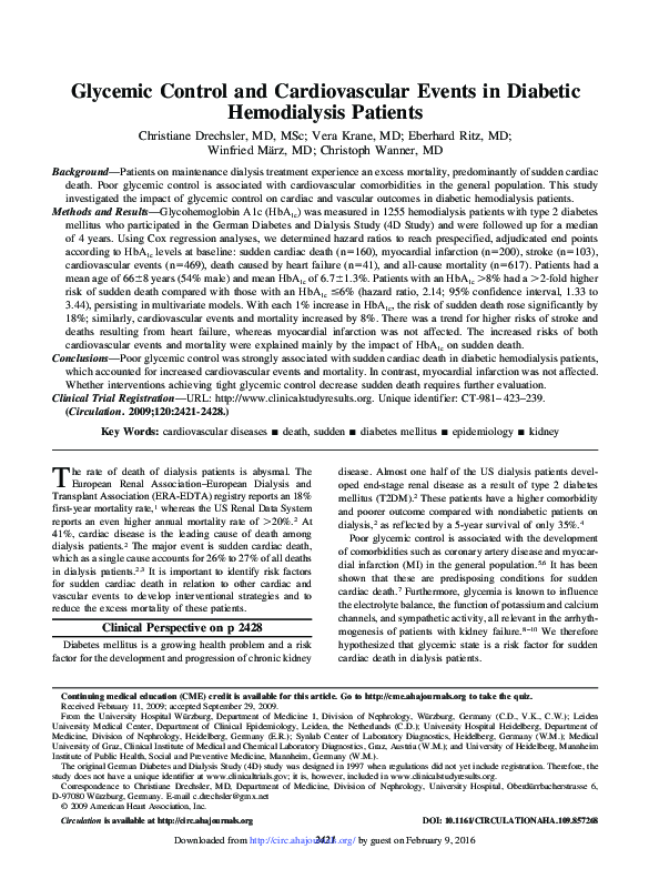 (PDF) Glycemic Control and Cardiovascular Events in Diabetic ...