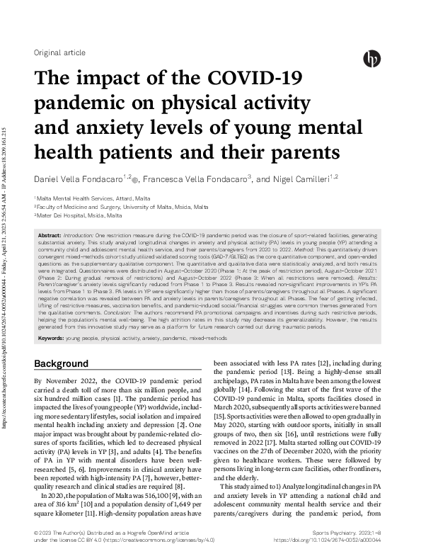 (PDF) The impact of the COVID-19 pandemic on physical activity and ...
